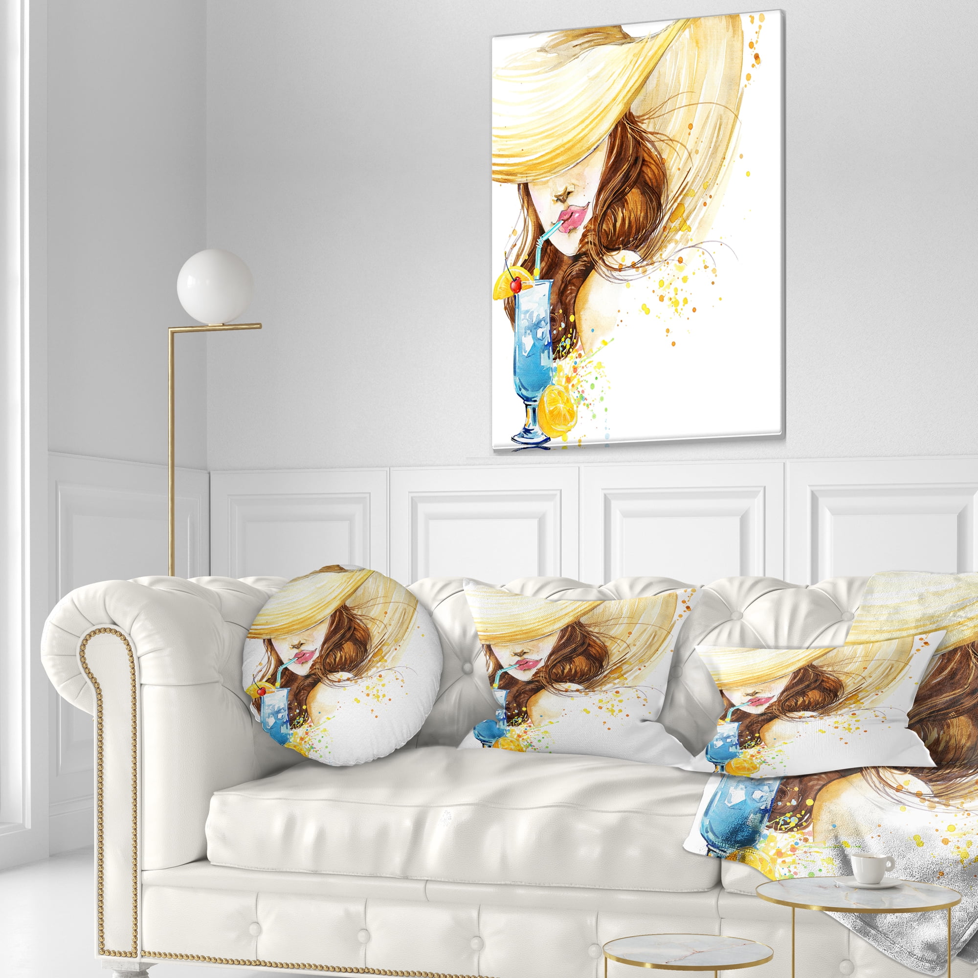 Designart Woman with Fruit Cocktail - Abstract Throw Pillow - 12x20