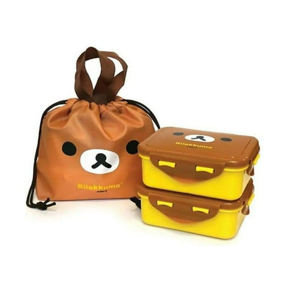 Cute Brown Bear Character Lunch Box Bento Box with Bag, Snack Containers Set, 4.9 x 3.6 x 1.9 inches (Brown)[Parallel imports]