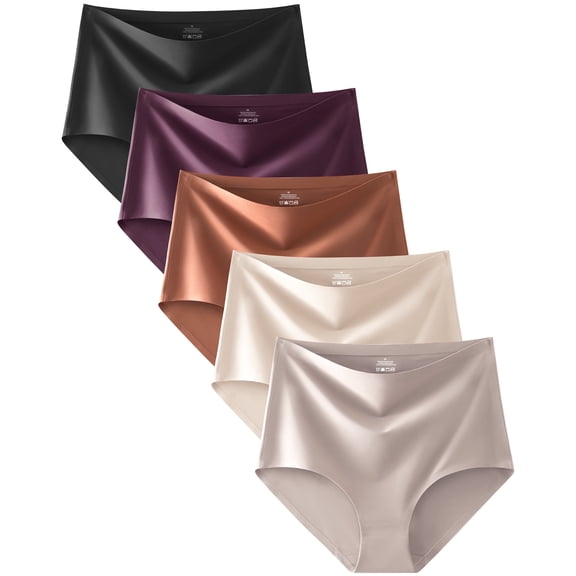 Finetoo 5 Pack Seamless Underwear for Women Tummy Control High Waisted Bikini Cheeky No Show Briefs Ladies Panties M