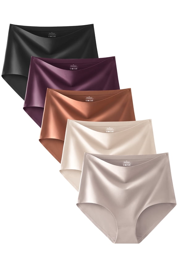 5 Pack Seamless Underwear for Women Tummy Control High Waisted Bikini Cheeky No Show Briefs Ladies Panties M