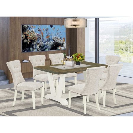 East West Furniture V076Ga235-7 - 7-Piece Small Dining Table Set - 6 Parson Dining Room Chairs and a Rectangular Dinette Table Hardwood Frame