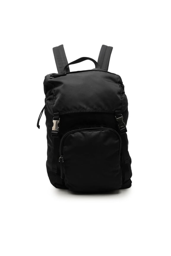 Pre-Owned Prada Triangle Logo Plate Backpack, Black Nylon, Women's PRADA