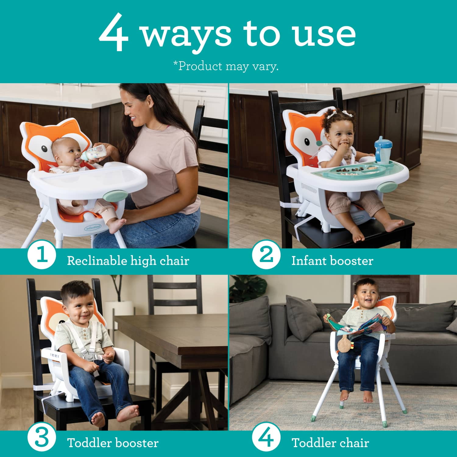 Infantino Grow with Me 4 in 1 Convertible High Chair for Babies Toddlers 6 36 Months Orange Fox Walmart