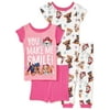 Paw Patrol Infant and Toddler Girl Short Sleeve Long Pant Pajamas, 4-Piece Set, Sizes 12M-4T