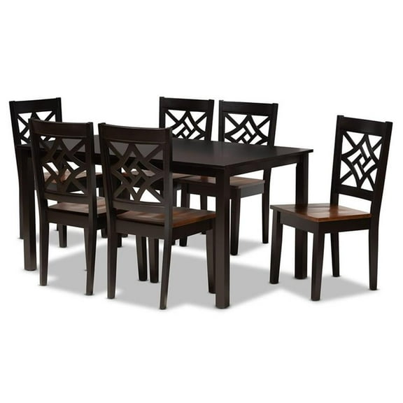 Bowery Hill Brown and Walnut Brown Finished Wood 7-Piece Dining Set