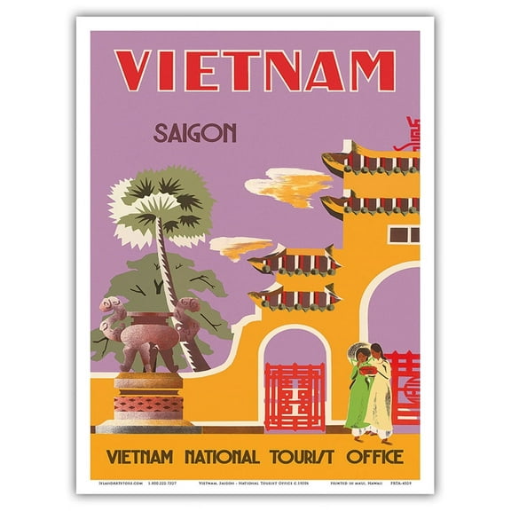Vietnam - Saigon (Ho Chi Minh City) - Vintage Travel Poster c.1950s - Master Art Print (Unframed) 9in x 12in