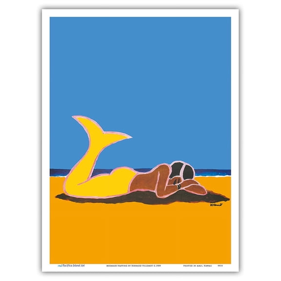 Mermaid Napping - Vintage French Advertising Poster by Bernard Villemot c.1989 - Master Art Print (Unframed) 9in x 12in
