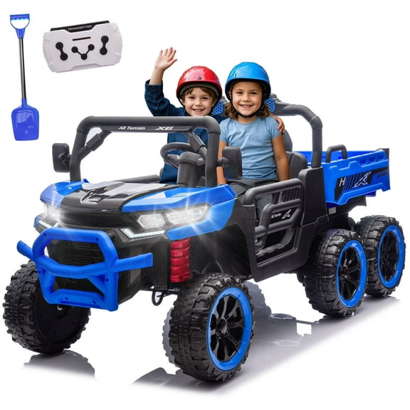 Arnahaishe 24V Two-seater Ride On Toys, 4WD 6X6 Electric Dump Truck with Remote Control, Music and Bluetooth for Kids 2-6, Blue