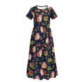 thumbnail image 5 of Uourmeti Girls Elegant Maxi Dress, Guinea Pig Floral Printed Short Sleeves Dress with Pockets Summer Long Holiday Dresses, Size 5-6 Years, 5 of 7
