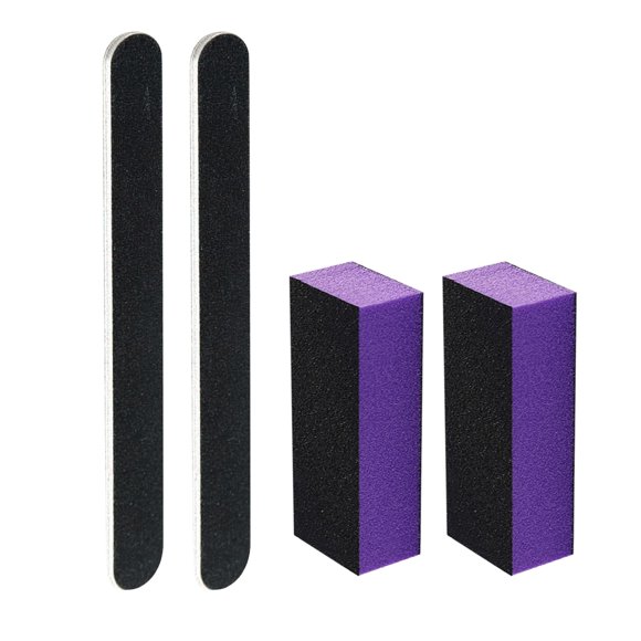 SKYPIA - Juego de 4 limas de uñas negras de grano 100/180 y bloque pulidor de 3 caras morado