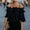 Black, variant on Women's Solid Color Off-Shoulder Ruffle Top – Backless Short Sleeve, Elegant Vacation & Party Blouse White,L