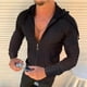 thumbnail image 2 of Sudadera con capucha de lunares a cuadros para hombre con cordón, corte ajustado, manga larga, moda, color negro L, 2 of 6
