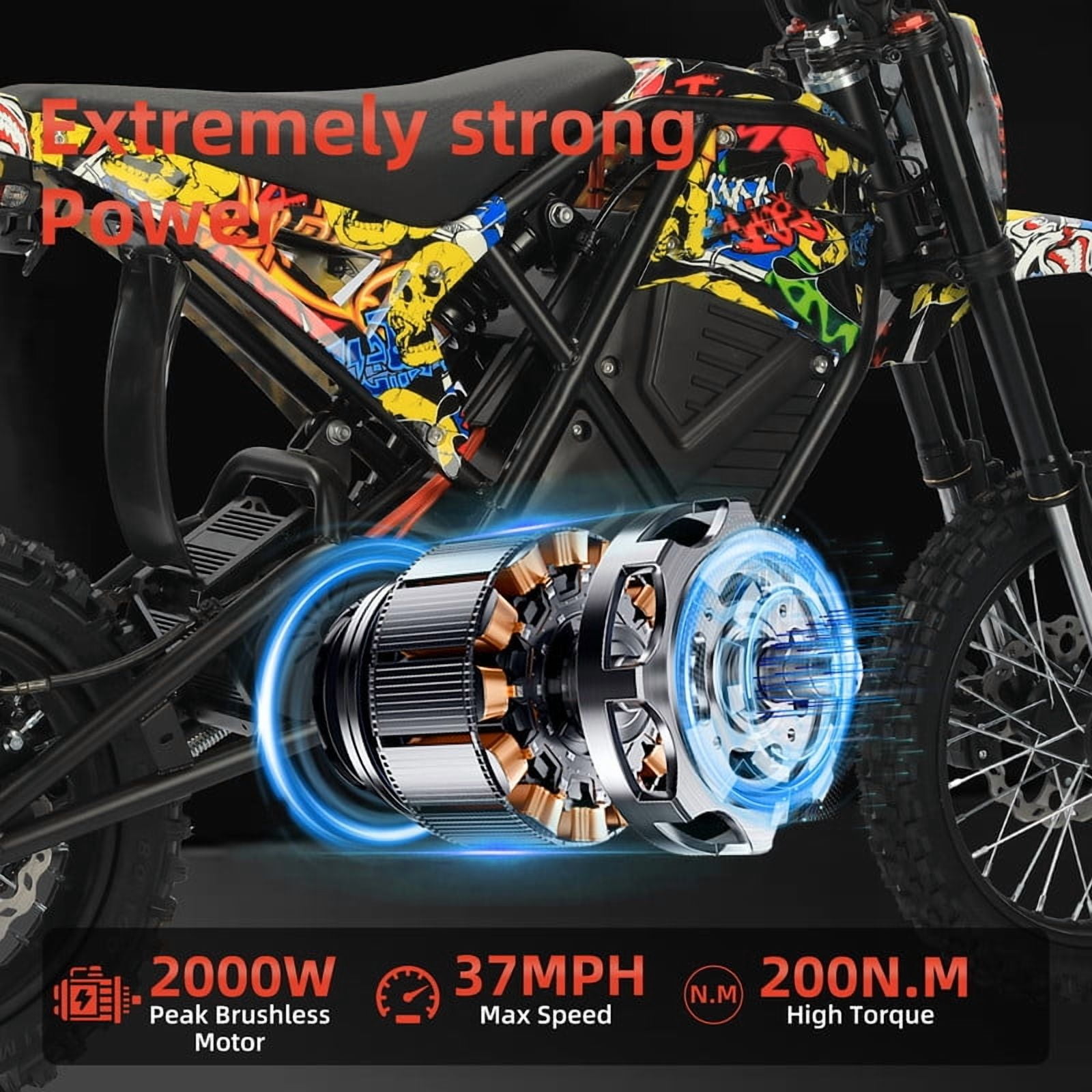 48V23AH Battery Ebike for Teens Adults,200NM 2000W Electric Dirt Bike,14"/12"Fat Tire Electric Motorcycle,37MPH Hydraulic Brakes Mountain Off-Road EBike Fit Age 13+UL2849
