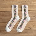 thumbnail image 3 of Tiqkatyck Compression Socks Clearance, Women Mid Tube Spring Knitted Cotton Retro Ethnic Style Floral Cotton Stockings Warm Socks Compression Socks for Women White One Size, 3 of 3