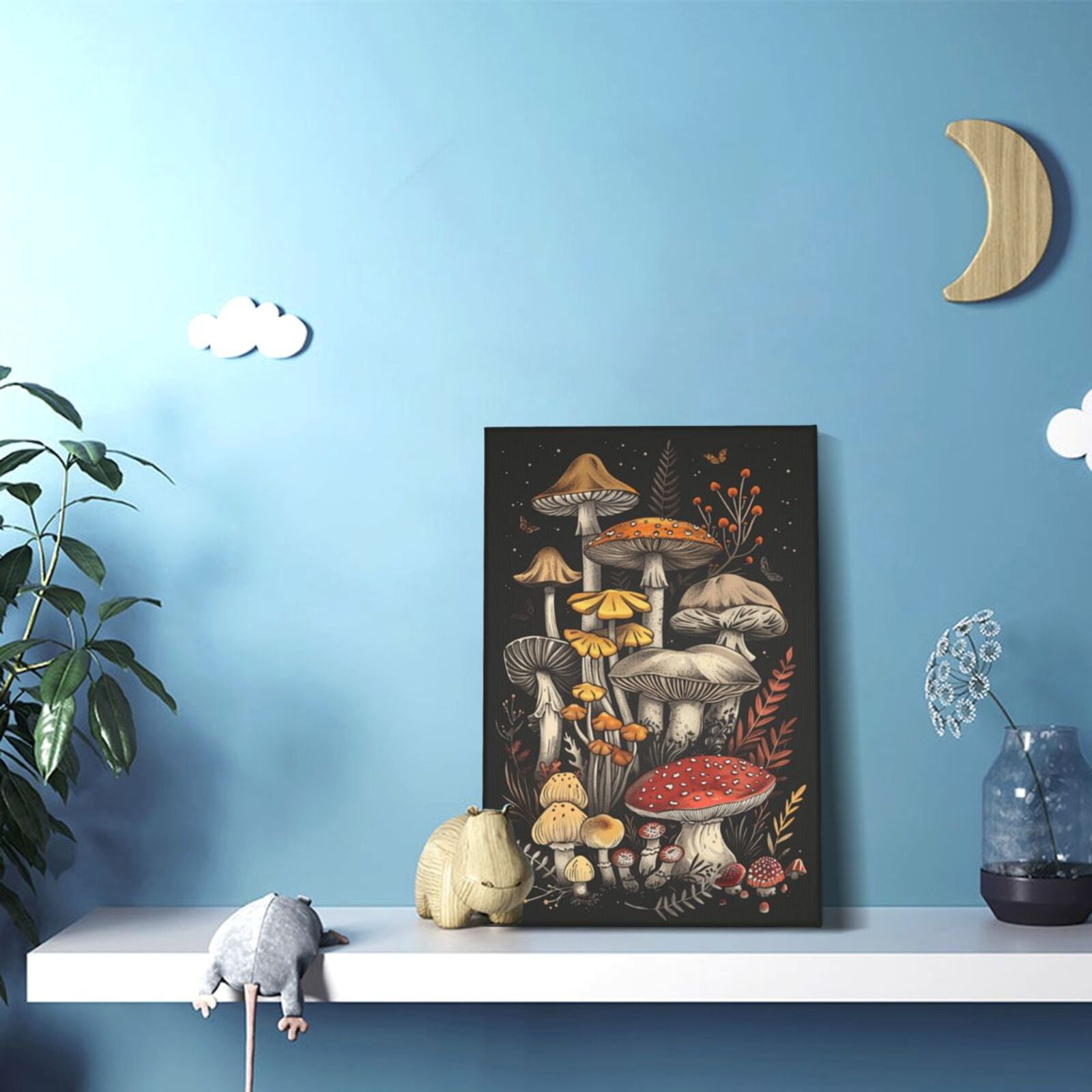 12x18 inch Canvas Frameless Painting Mushroom World Yard Decor,Rustic Yard Garden Wall Art Decor Poster Canvas,Gifts For Mushroom Enthusiast,Modern Style Mushroom Decorative Paintings Prints