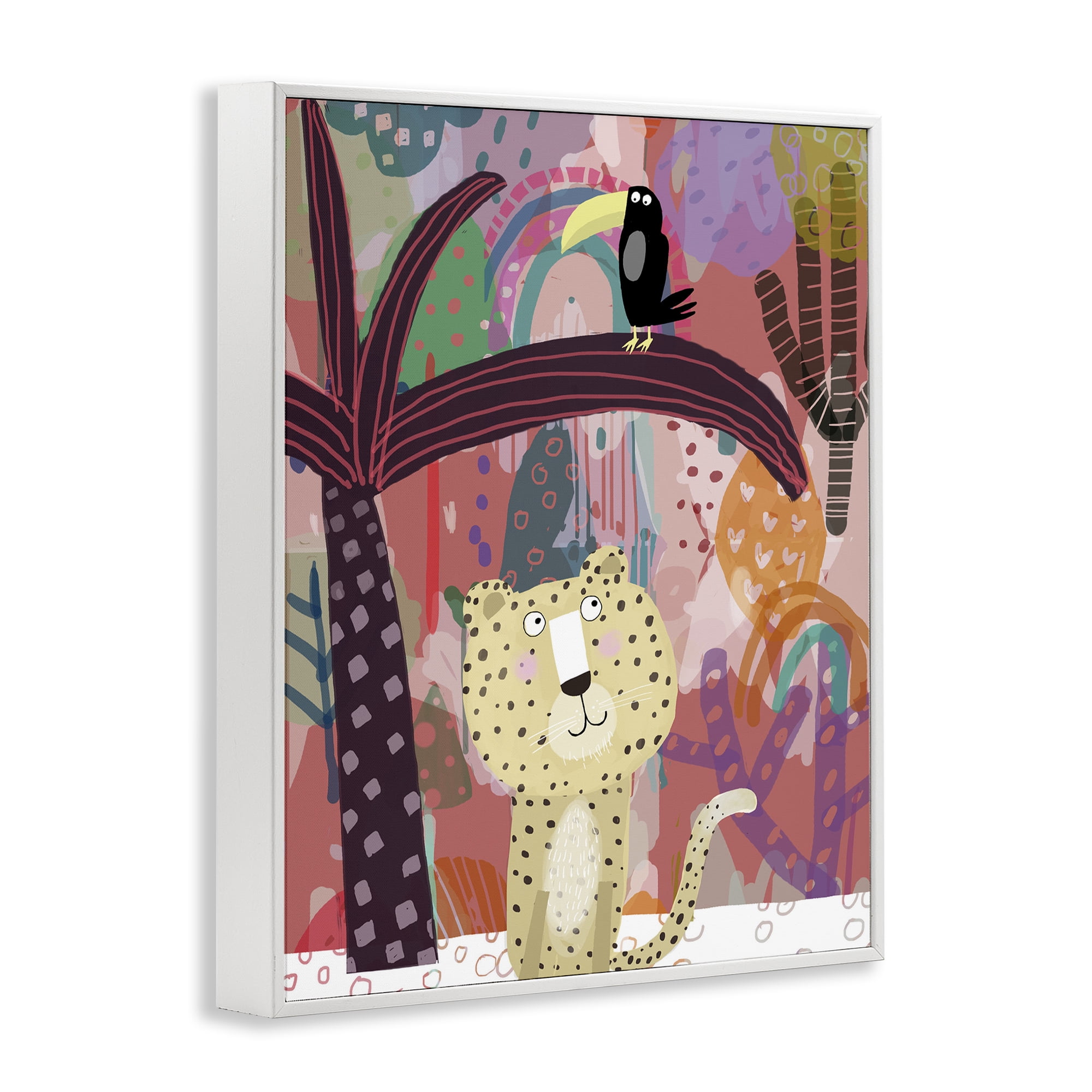 Whimsical Cheetah & Toucan White Framed Giclee Art, design by Carla Daly
