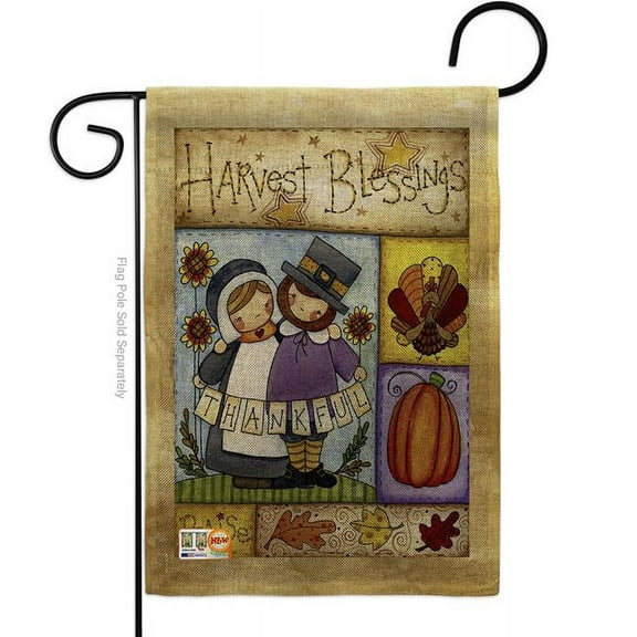 BD-TG-G-113057-IP-DB-D-US16-AL 13 x 18.5 in. Thankful Pilgrims Burlap Fall Thanksgiving Impressions Decorative Vertical Double Sided Garden Flag