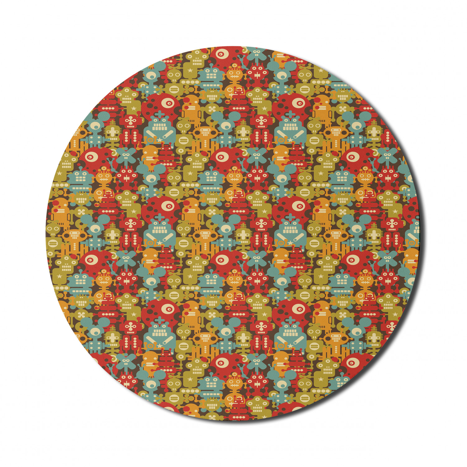 Cartoon Mouse Pad for Computers, Colorful Robot Monsters Sci Fi Style Retro Game Cyborg Fantasy Alien Pattern, Round Non-Slip Thick Rubber Modern Gaming Mousepad, 8" Round, Multicolor, by Ambesonne - image 1 of 2