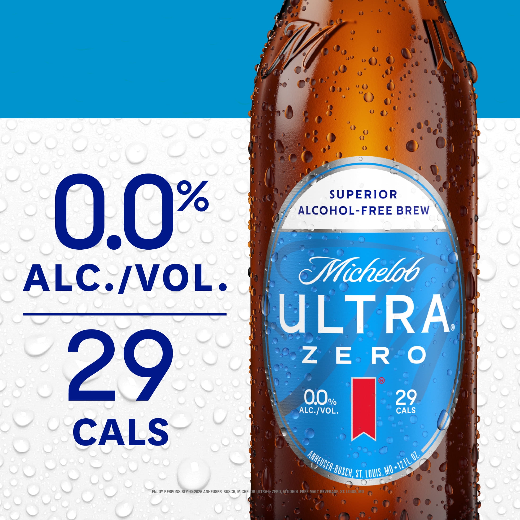 Michelob Ultra ZERO Non-alcoholic American Lager Beer 6 pack 12 fl oz Glass Bottles, 0% ABV