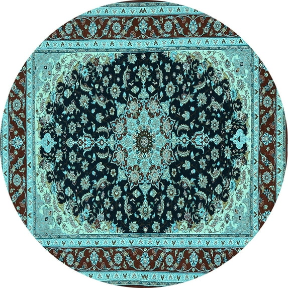 Ahgly Company Indoor Round Medallion Light Blue Traditional Area Rugs, 3' Round