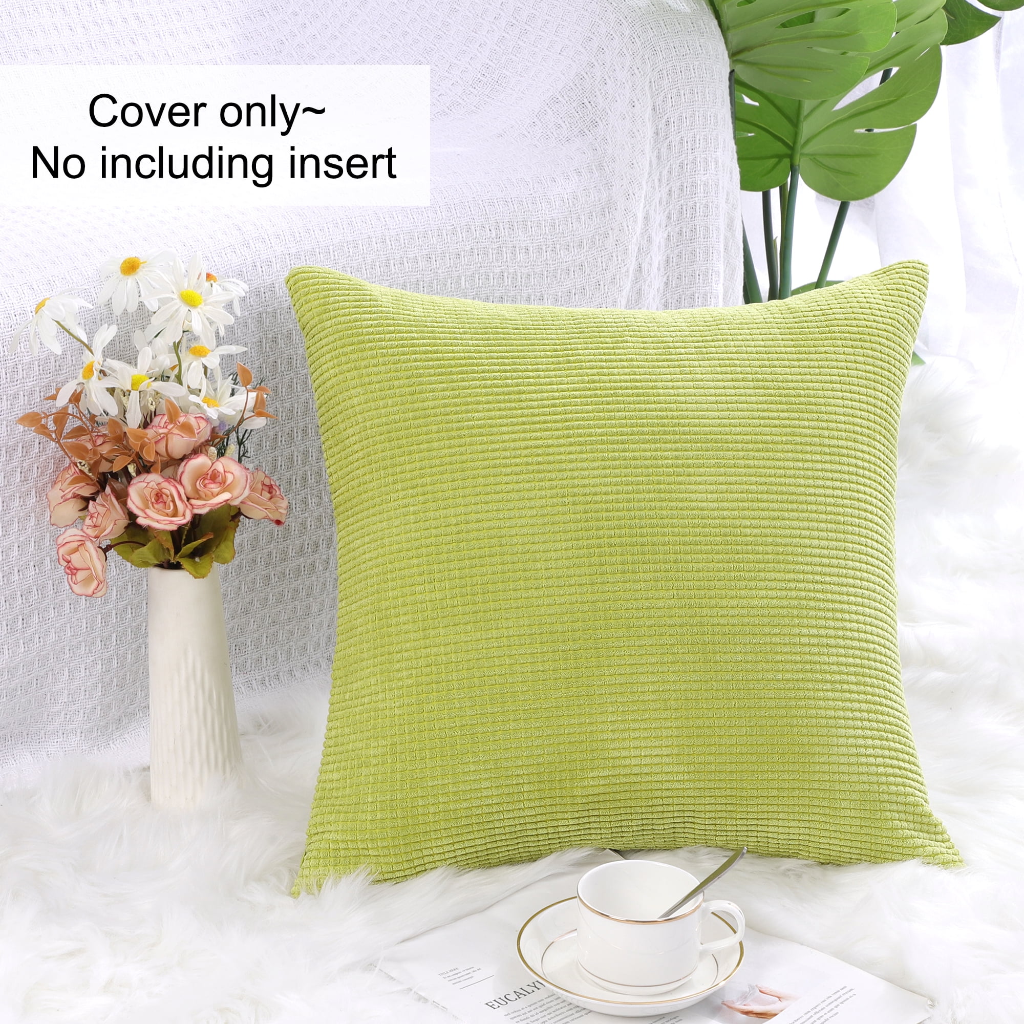 PiccoCasa Velvet Corn Striped Square Throw Pillow Cover, Light Green, 26"x26"