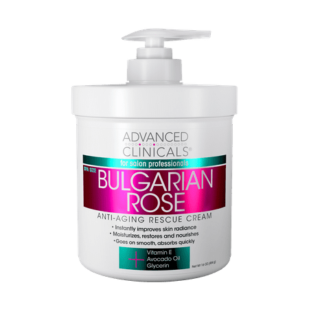 Advanced Clinicals Bulgarian Rose Anti-Aging Rescue Cream. Body Cream to Moisturize Hands, Face, and Neck. 16 fl oz.