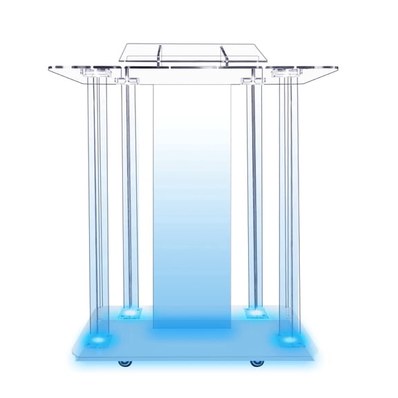 STICCIO Church Pulpit Podium Stand, 43" Clear Acrylic Lectern with 15-Color LED & Wheels, Cross-Pillar Pulpitos para Iglesias for Multi-Occasions