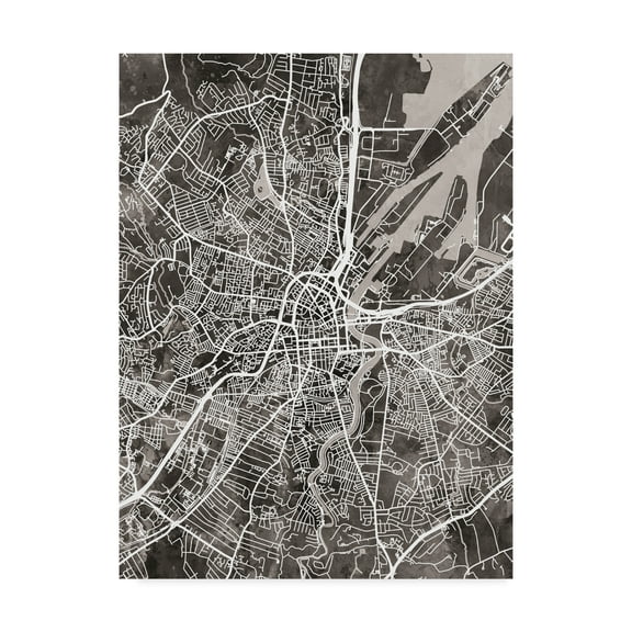 Trademark Fine Art 'Belfast Northern Ireland City Map Black' Canvas Art by Michael Tompsett