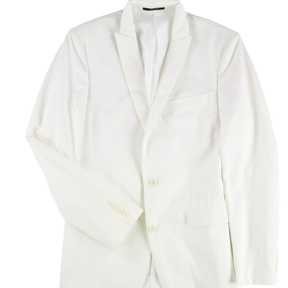 bar III Mens Cotton Dinner Two Button Blazer Jacket, White, 40 Long