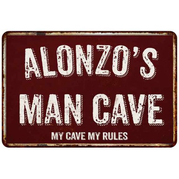 ALONZO'S Man Cave Red Grunge Sign 8 x 12 High Gloss Metal Sign 208120003241