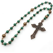 Protestant Anglican Prayer Beads with Green Malachite Gemstones and Antique Copper Cross