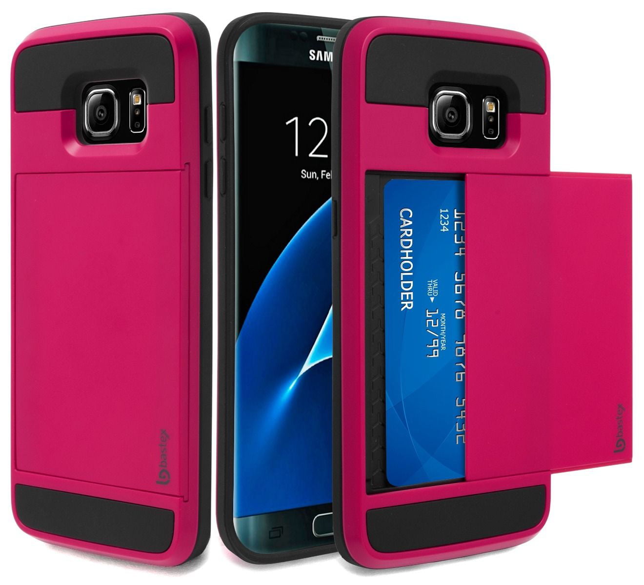 Samsung Galaxy S7 Edge Case Bastex Hybrid Black Rubber Silicone Cover Hot Pink Hard Plastic Hidden Credit Card Cash Id Holder Slot Case For Samsung Galaxy S7 Edge G935 Walmart Com