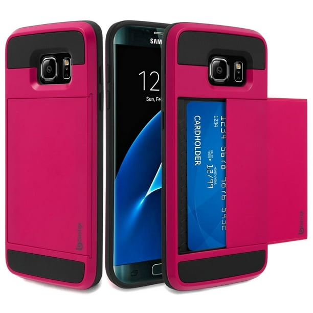 Samsung Galaxy S7 Edge Case Bastex Hybrid Black Rubber Silicone Cover Hot Pink Hard Plastic Hidden Credit Card Cash Id Holder Slot Case For Samsung Galaxy S7 Edge G935 Walmart Com