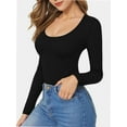 thumbnail image 3 of Women Long Sleeve Shirt Scoop Neck Tops Slim Fit Basic Top Base Layer Tee, 3 of 6