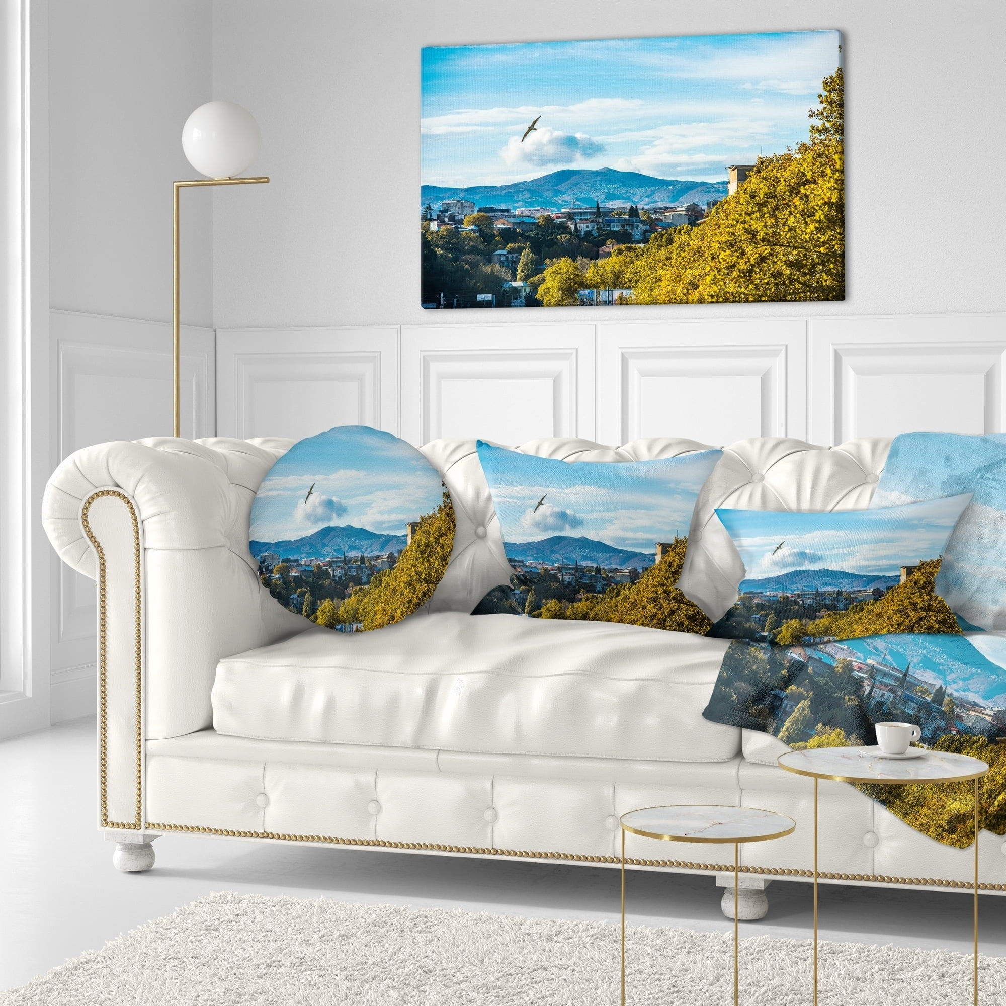 Designart Old Town and Hills in Tbilisi - Landscape Printed Throw Pillow - 12x20