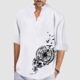 thumbnail image 3 of Camisas Vaqueras Para Hombre Camiseta estampada de manga larga con cuello levantado para hombre, informal, a la moda, para vacaciones en la playa (White, S), 3 of 4
