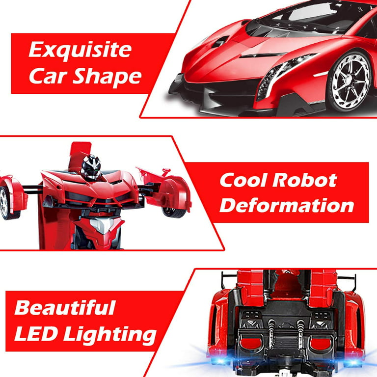 AMENON Remote Control Transform Car Robot Toy with Lights Deformation RC Car  2.4Ghz 1:18 Rechargeable 360Rotating Stunt Race Car Toys for Kids Boys  Girls Age 8 9 10 11 Year Old Xmas