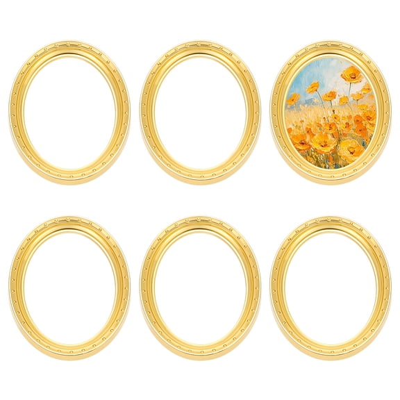 6 Pcs Mini Vintage Oval Photo Frame Golden Alloy Miniature Jewelry Display Frames Photography Picture Frame DIY Small Oval Photo Frames