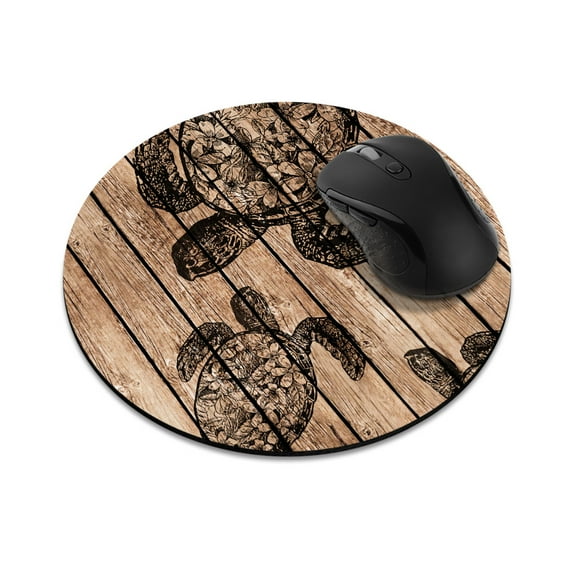 WIRESTER 7.88 in Round Mouse Pad with Non-Slip Rubber Base for Computers, Laptop, Office & Home - Turtle Wooden