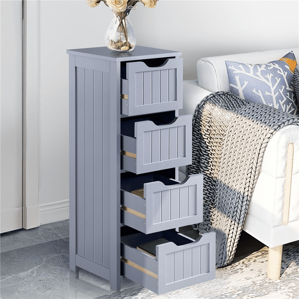 FullFurnique Wooden Freestanding Bathroom Floor Cabinet with 4 Drawers, Gray