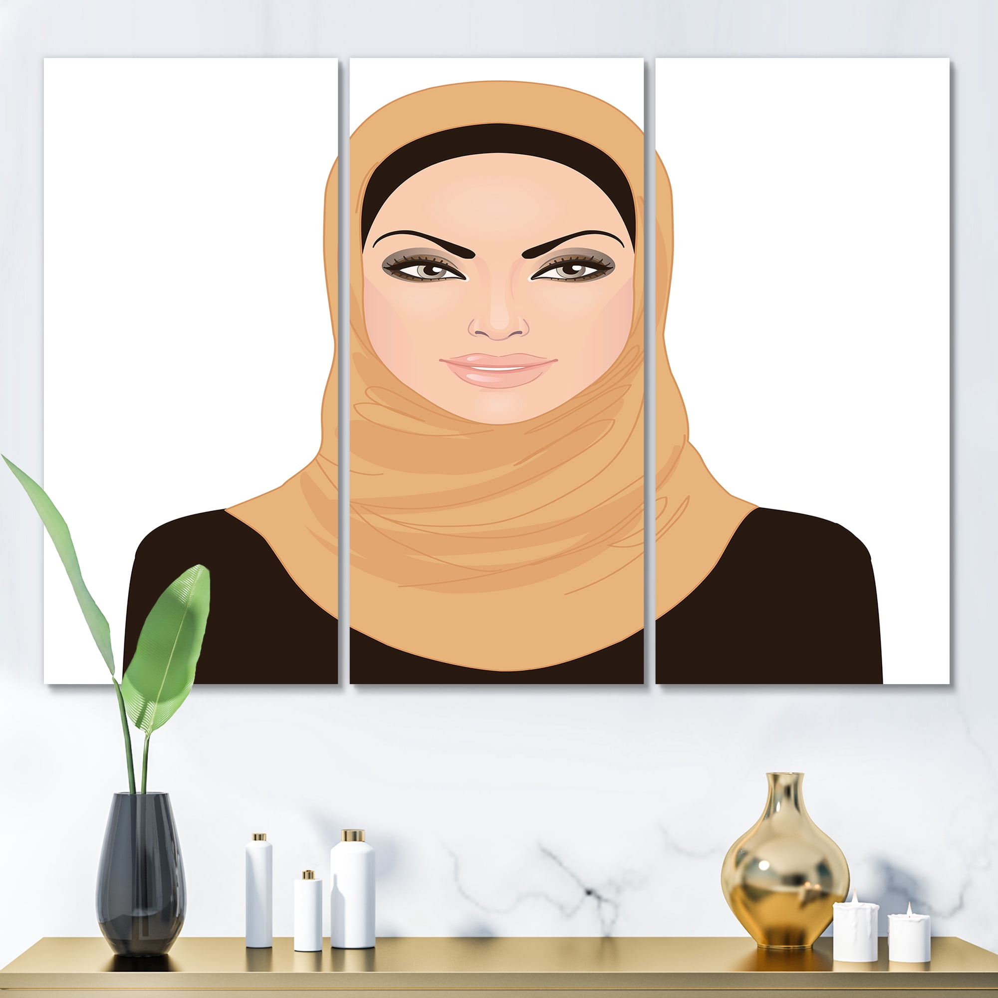 Designart ' Portrait of Muslim Girl In Traditional Hijab ' Modern Canvas Wall Art Print