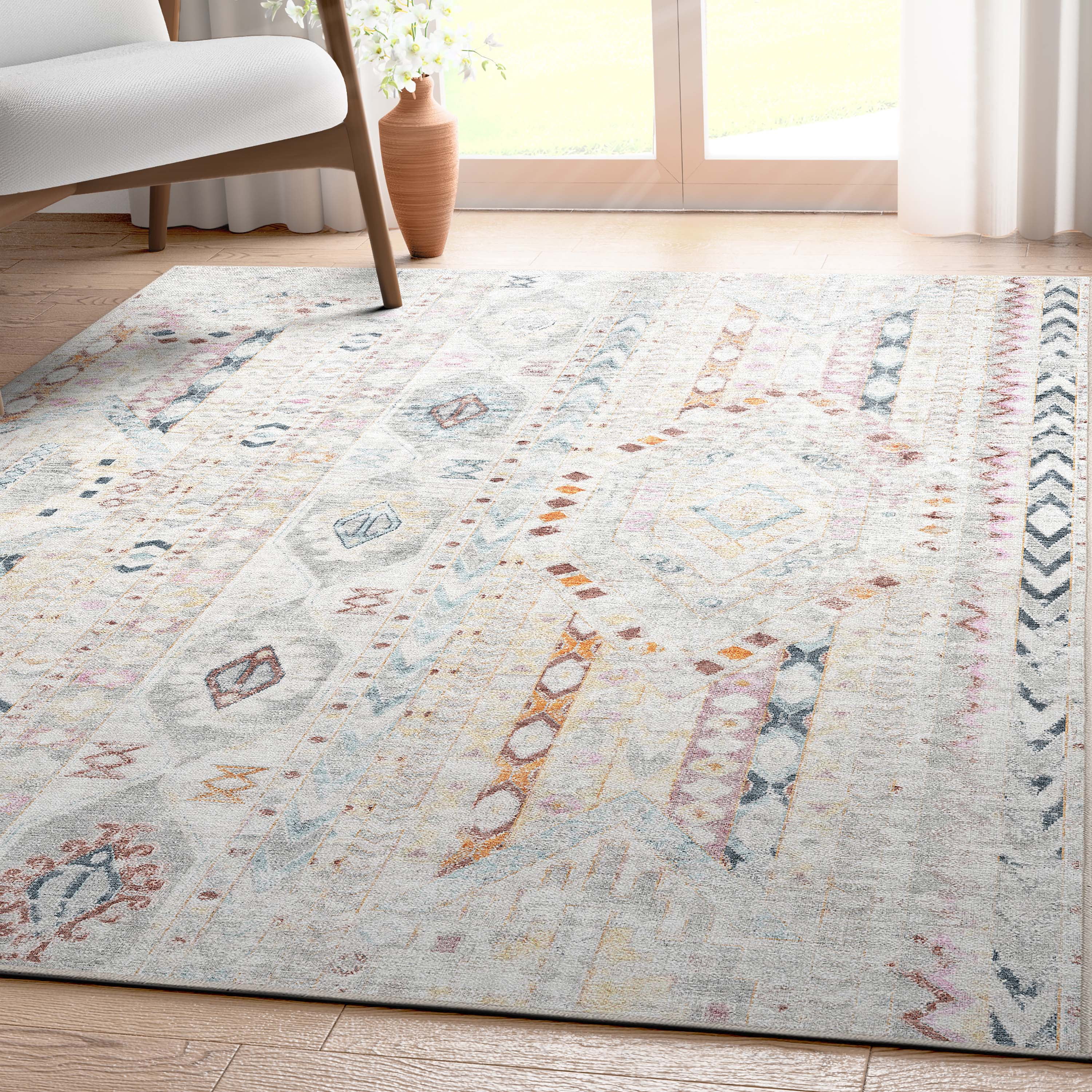 Well Woven Apollo Rodeo Vintage Medallion Tribal Multi Flat Pile Easy to Clean 7'10" x 9'10" Area Rug for Living Room Dining Room Bedroom and Kitchen