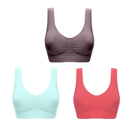 ATOYSOY 3 Pack Plus Size Sports Bra Everyday Bra Yoga Activewear Push Up Bralette Underwear Comfort Bra Breathable Clearance Teens Wireless Ruched Tank Tops Watermelon Red XXL