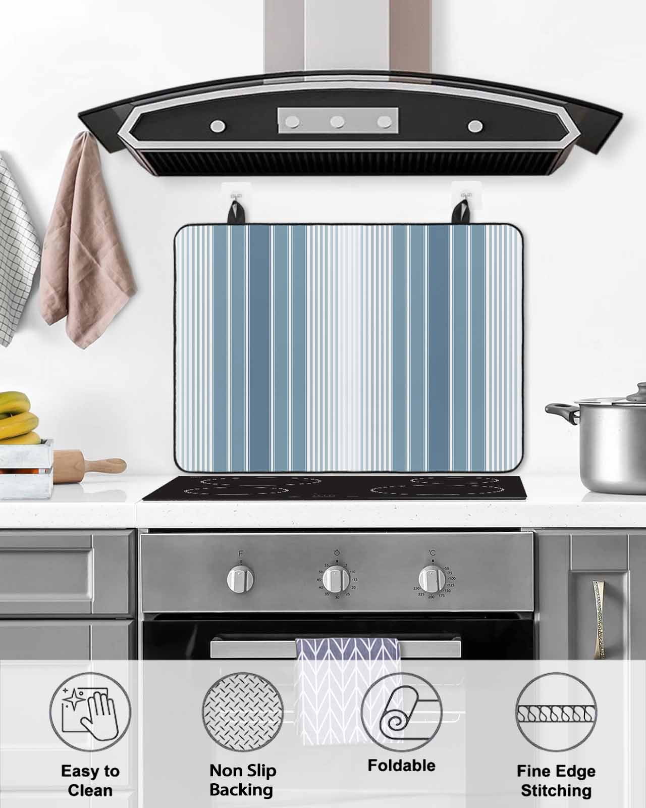 nqOlkjepod Large Induction Cooktop Protector Mat 36"x21", Blue Ombre Stripe Stove Top Covers for Electric Stove, Farmhouse Simple Striped Decorative Stove Burner Cover Mats, Glass Top Stove Cover
