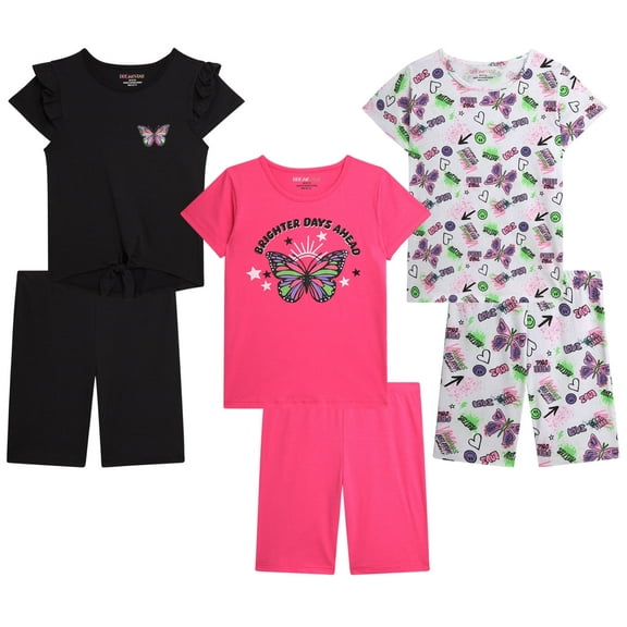 Dreamstar Girls Active Shorts Set - 6 Piece Fashion T-Shirts and Performance Bike Shorts (Size:7-16)