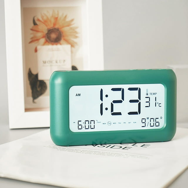 170 ° Wide Angle Display LCD Screen Electronic Clock Three Groups Of Alarm Clock, Day, Date And Temperature Display With Night Light, Rechargeable