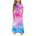 thumbnail image 5 of BFHHYA Girls Short Sleeve Maxi Dress Teens Fashion Print Loose Flowy Dress Summer Beach Boho Tshirt with Pockets Size 4-14 Y, 5 of 8