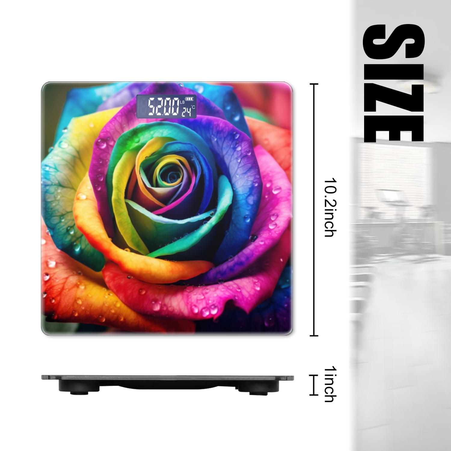 Bathroom Scale, Highly Accurate Digital Body Scale,Precisely Measures Weight up to 400 lbs-Rainbow Rose With Dew Drops On Petals