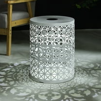 Iron Outdoor Patio Side Table with Solar Powered Light, White