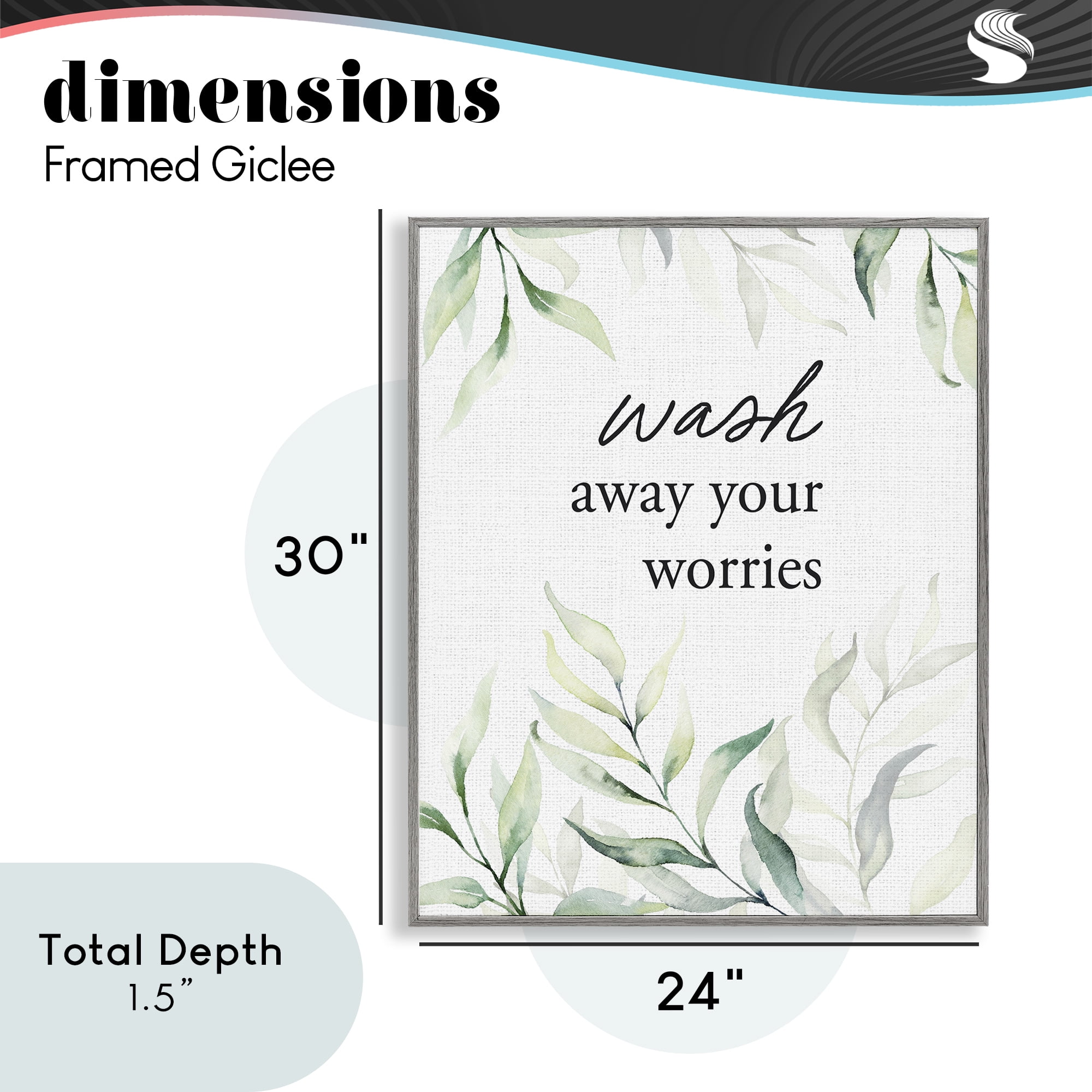Wash Away Worries Greenery Gray Framed Giclee Art, design by Lettered and Lined